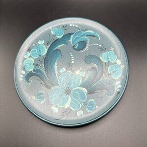 Folk Art Hand Painted Wood Plate Wall Hanging Signed Norwegian Rosemaling Blue
